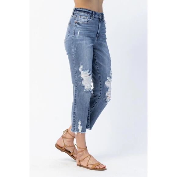 NEW! Plus Size Judy Blue Denim Straight Leg High Waist Distressed Jeans Size 22W - Picture 3 of 10